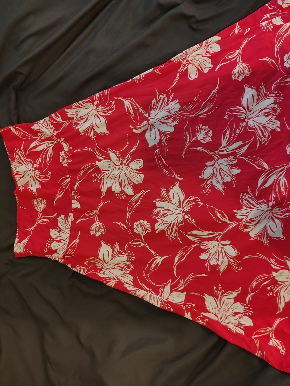 Red Floral Maxi Skirt with White Bloom Print